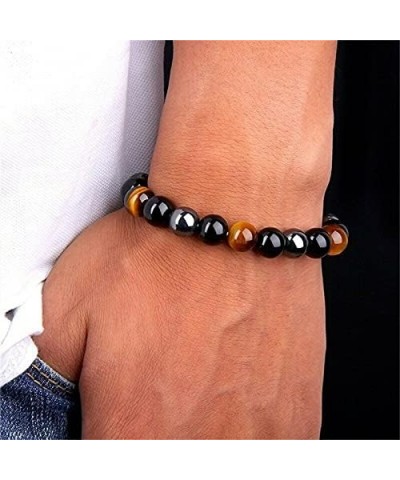 10mm Mens Beaded Bracelets, Initial Letter Triple Protection Bracelets for Women, Natural Tiger Eye Black Obsidian Hematite B...