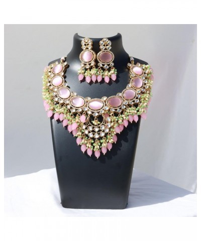 Gold-Plated Pink Kundan Beaded Jewellery Set for Women & Girls Pink $29.60 Jewelry Sets