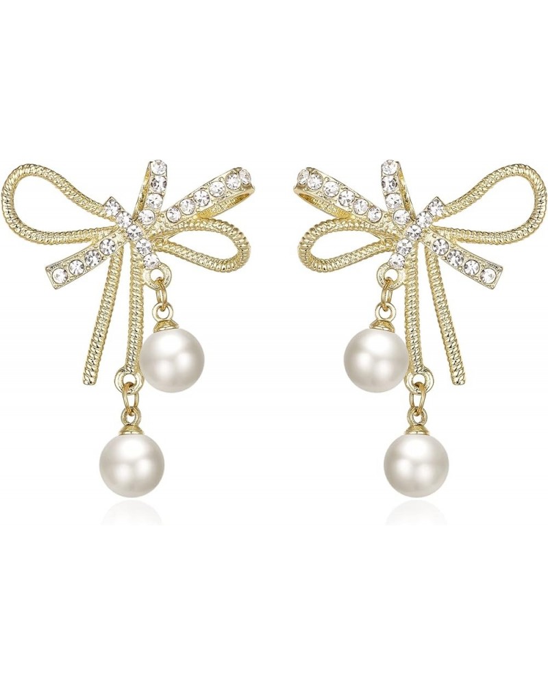 Elegant Simulated Pearl Crystal/Cubic Zirconia Dangle Earrings for Women Bride A-clear gold tone $11.59 Earrings