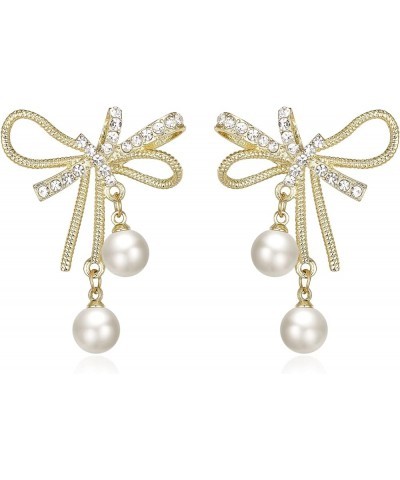 Elegant Simulated Pearl Crystal/Cubic Zirconia Dangle Earrings for Women Bride A-clear gold tone $11.59 Earrings