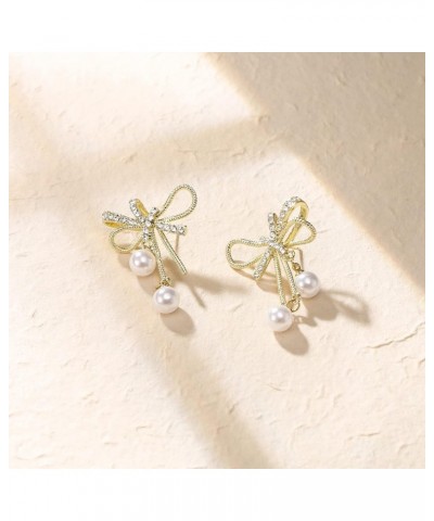 Elegant Simulated Pearl Crystal/Cubic Zirconia Dangle Earrings for Women Bride A-clear gold tone $11.59 Earrings