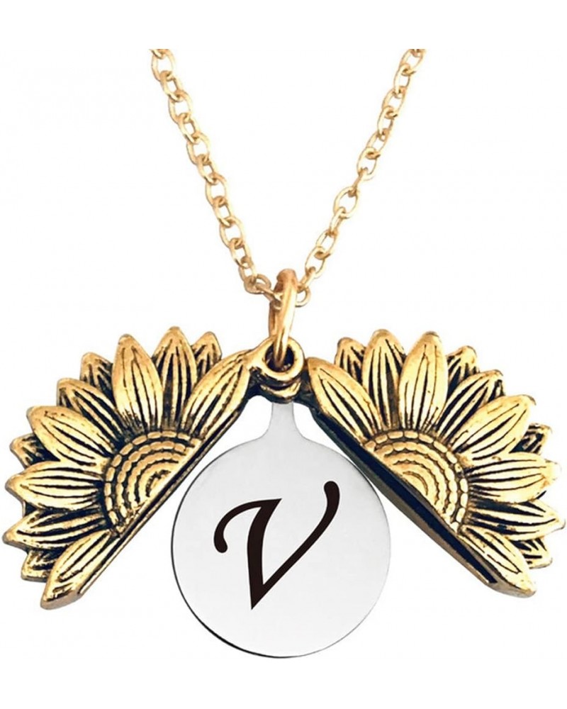 Sunshine engraved necklace letter sunflower pendant necklace jewelry Mother's Day gift female girlfriend V $7.75 Necklaces