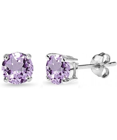 Earrings for Women Sterling Silver Trendy 4mm, 5mm, 7mm, 8mm Solitaire Purple Stud Round Genuine Amethyst Studs for Girls Tee...