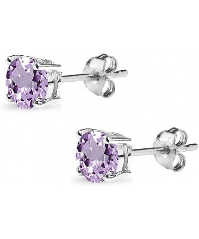 Earrings for Women Sterling Silver Trendy 4mm, 5mm, 7mm, 8mm Solitaire Purple Stud Round Genuine Amethyst Studs for Girls Tee...