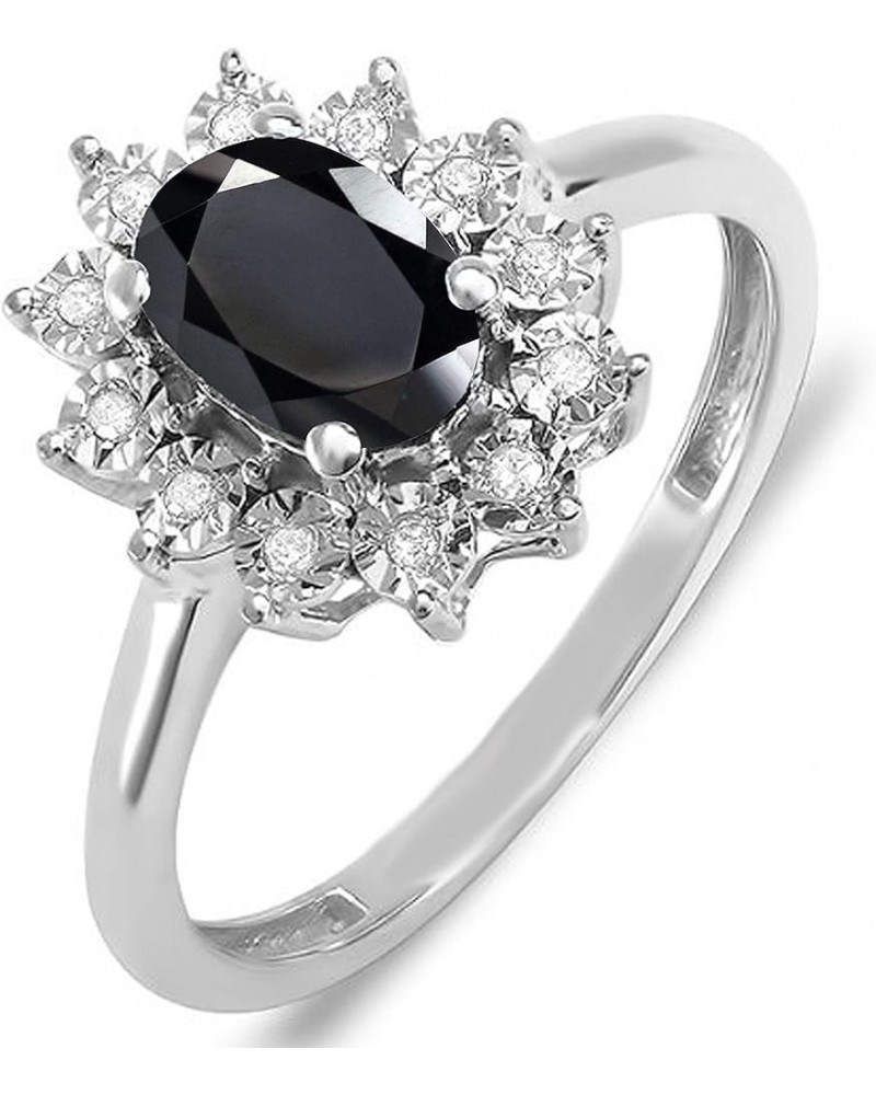 7X5 mm Oval Onyx & Round White Diamond Ladies Flower Cluster Royal Engagement Ring, Available In 10K/14K/18K Gold Ring Size 7...