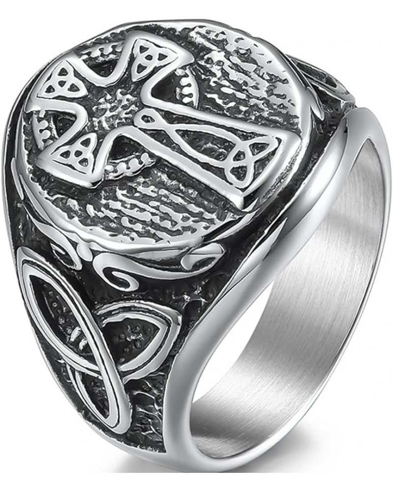 Retro Vintage Stainless Steel Christian Cross Celtic Knot Biker Vikings Cocktail Party Ring Silver $6.75 Rings