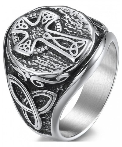 Retro Vintage Stainless Steel Christian Cross Celtic Knot Biker Vikings Cocktail Party Ring Silver $6.75 Rings