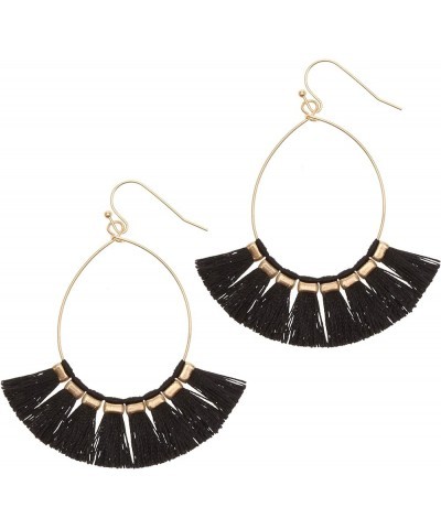 Women's Lightweight Fine Thread Fan Shape Bohemia Tassel Fish Hook Dangle Drop Earrings Jet Black $10.44 Earrings