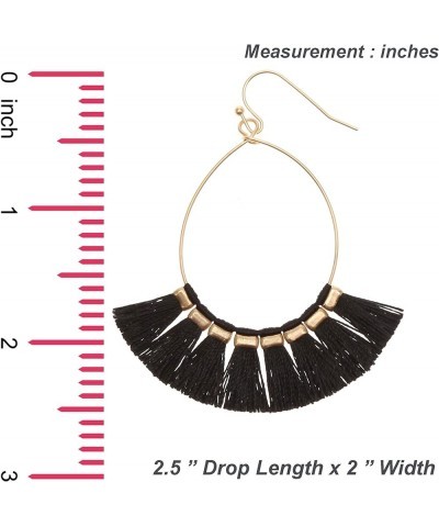 Women's Lightweight Fine Thread Fan Shape Bohemia Tassel Fish Hook Dangle Drop Earrings Jet Black $10.44 Earrings