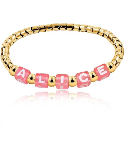 Personalized Custom Name Initial Letters Hematite Beads Bracelets for Women Men Best Friend Y1533 Gold, Pink Letter $8.31 Bra...