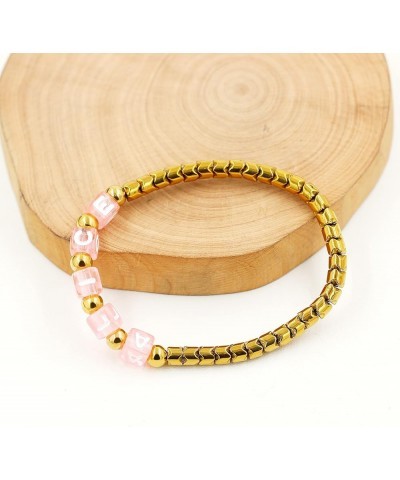 Personalized Custom Name Initial Letters Hematite Beads Bracelets for Women Men Best Friend Y1533 Gold, Pink Letter $8.31 Bra...