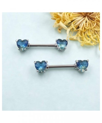 2PCS Nipple Barbell 316L Surgical SS PVD Plated Multi-color Red Blue Rainbow Pink Purple CZ Heart shaped Nipple Piercing Shin...