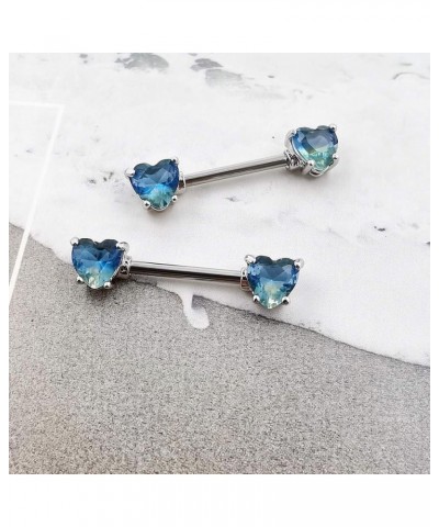 2PCS Nipple Barbell 316L Surgical SS PVD Plated Multi-color Red Blue Rainbow Pink Purple CZ Heart shaped Nipple Piercing Shin...