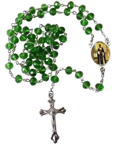 Saint Martin de Porres Patron of Those of Mixed Race Green Quartz Cristal Faceted Rondelle 8mm Beads Rosary with Silver Plate...