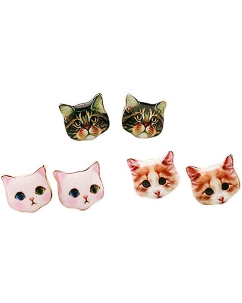 Girls Womens Cat Earrings Pretty Small Cute Kitty Studs - 3 Pairs Set Combo 5 $9.50 Earrings