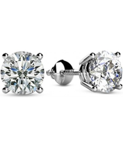 Natural Round Brilliant Solitaire Diamond Stud Earrings for Women 4 Prong Screw Back (G-H Color SI2-I1 Clarity) 0.25 Carat Pl...