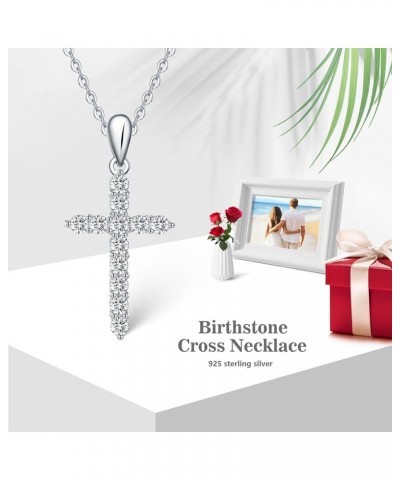 925 Sterling Silver Birthstone Cross Pendant Necklaces Silver 5A CZ Birthstone Cross Necklaces Birthstone Necklace for Women,...