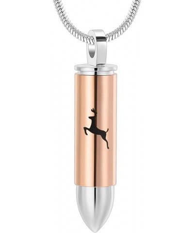 Deer Bullet Cremation Urn Necklace for Ashes Stainless Steel Memorial Cremation Jewelry for Loved One's Ashes Pendant Rose go...