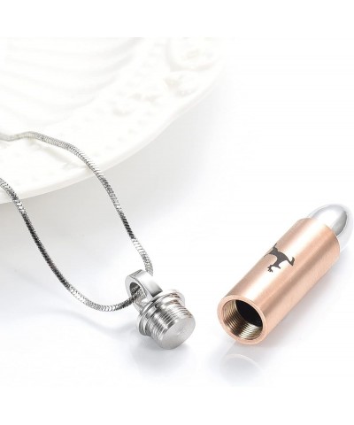 Deer Bullet Cremation Urn Necklace for Ashes Stainless Steel Memorial Cremation Jewelry for Loved One's Ashes Pendant Rose go...