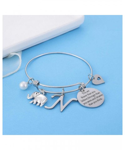 Initial Charm Bracelet Elephant Charm Bracelet Gifts for Women Girls Inspirational Bangle 26 Letters Alphabet Bracelets Heart...