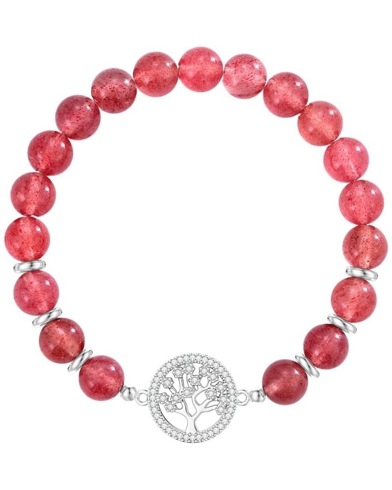 Natural Stone Bead Tree of Life Bracelet for Women, Tree Charm 8mm (0.31") Healing Crystal Beads Yoga Stretch Bracelets for O...