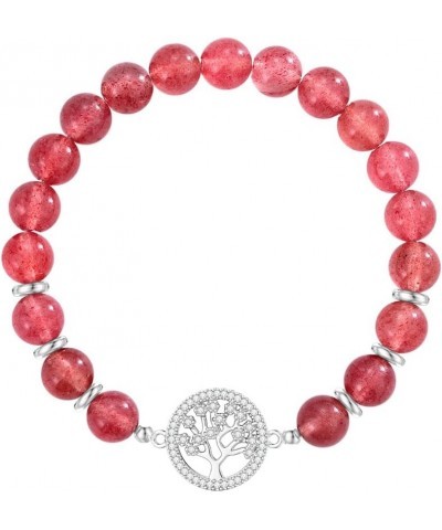 Natural Stone Bead Tree of Life Bracelet for Women, Tree Charm 8mm (0.31") Healing Crystal Beads Yoga Stretch Bracelets for O...