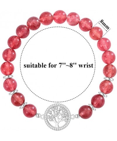 Natural Stone Bead Tree of Life Bracelet for Women, Tree Charm 8mm (0.31") Healing Crystal Beads Yoga Stretch Bracelets for O...