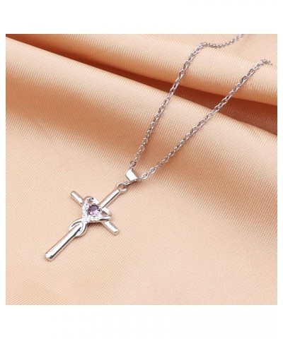 Silver Birth Stones Cross Necklace for Women Infinity Heart Religious Faith Zircon Cross Necklace for Ladies Jewelry Gifts 18...