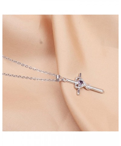 Silver Birth Stones Cross Necklace for Women Infinity Heart Religious Faith Zircon Cross Necklace for Ladies Jewelry Gifts 18...