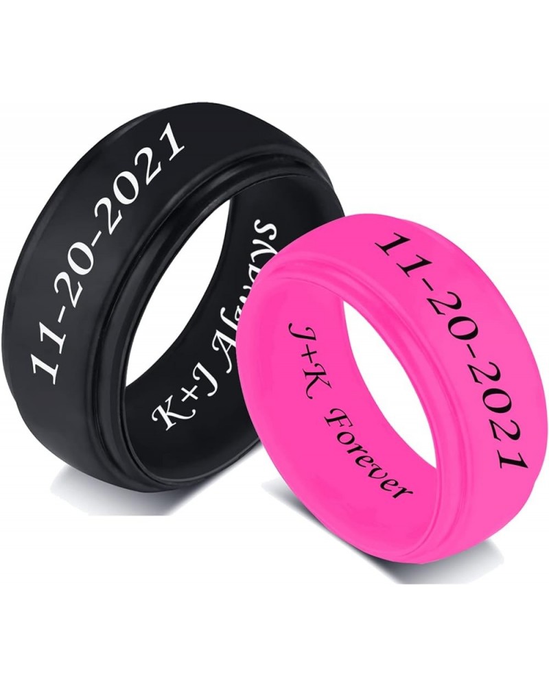 MZZJ Personalized Silicone Couple Matching Rings 8MM Breathable Rubber Step Edge Comfort Fit Rings Wedding Band Promise Egage...