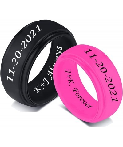 MZZJ Personalized Silicone Couple Matching Rings 8MM Breathable Rubber Step Edge Comfort Fit Rings Wedding Band Promise Egage...