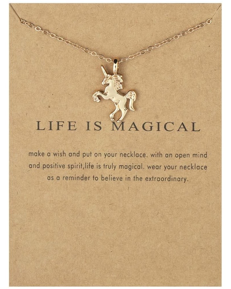 Cute Animal Image Pendant Necklace, Wish Card with Blessing Message, Best Friendship Gift for Women Girls Unicorn Gold $5.49 ...