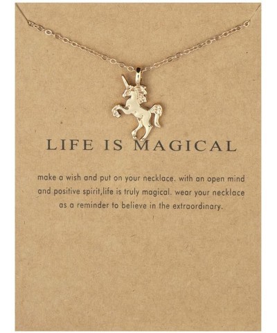 Cute Animal Image Pendant Necklace, Wish Card with Blessing Message, Best Friendship Gift for Women Girls Unicorn Gold $5.49 ...