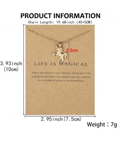 Cute Animal Image Pendant Necklace, Wish Card with Blessing Message, Best Friendship Gift for Women Girls Unicorn Gold $5.49 ...