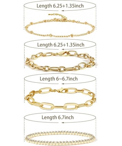 Gold Link Bracelet for Women Girls 14K Gold Plated Dainty Link Beads Bracelets Adjustable Layered Metal Link Bracelet Set Han...