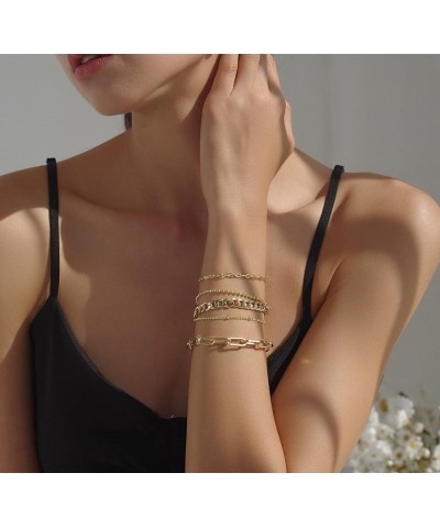 Gold Link Bracelet for Women Girls 14K Gold Plated Dainty Link Beads Bracelets Adjustable Layered Metal Link Bracelet Set Han...