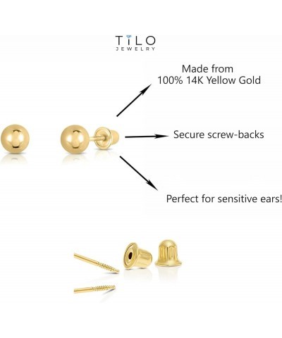 14k Yellow Gold Ball Stud Earrings with Secure Screw-backs 3mm $33.58 Earrings