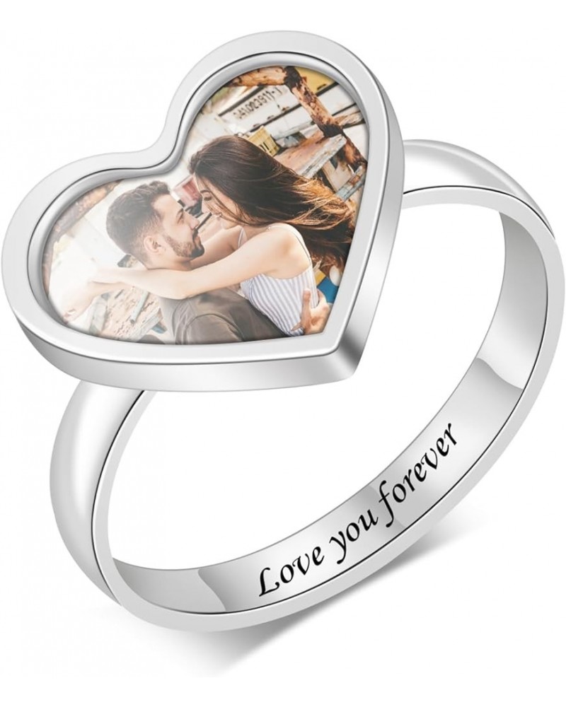 Sterling Silver Personalized Photo Rings for Women Custom Engraved Picture Ring Memorial Rings for Christmas Mothers Day styl...