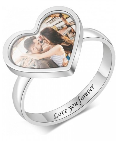 Sterling Silver Personalized Photo Rings for Women Custom Engraved Picture Ring Memorial Rings for Christmas Mothers Day styl...