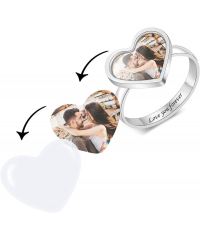 Sterling Silver Personalized Photo Rings for Women Custom Engraved Picture Ring Memorial Rings for Christmas Mothers Day styl...