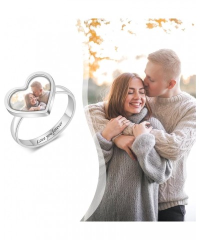 Sterling Silver Personalized Photo Rings for Women Custom Engraved Picture Ring Memorial Rings for Christmas Mothers Day styl...