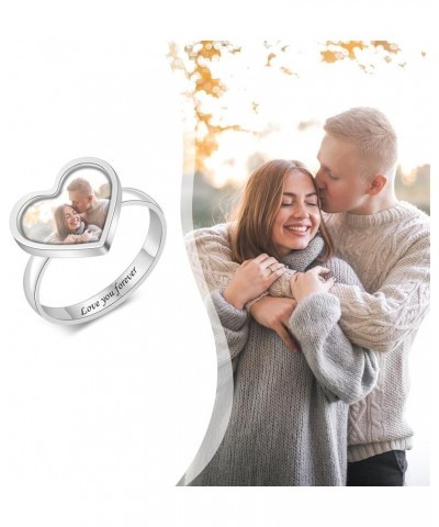 Sterling Silver Personalized Photo Rings for Women Custom Engraved Picture Ring Memorial Rings for Christmas Mothers Day styl...