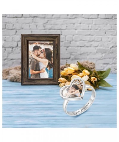 Sterling Silver Personalized Photo Rings for Women Custom Engraved Picture Ring Memorial Rings for Christmas Mothers Day styl...