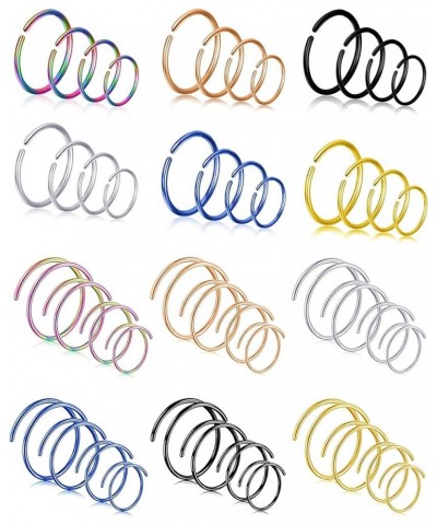 8-48PCS 316L Stainless Steel Nose Ring Double Nose Ring for Single Piercing Lip Daith Cartilage Helix Tragus Hoop Ring 22G-20...