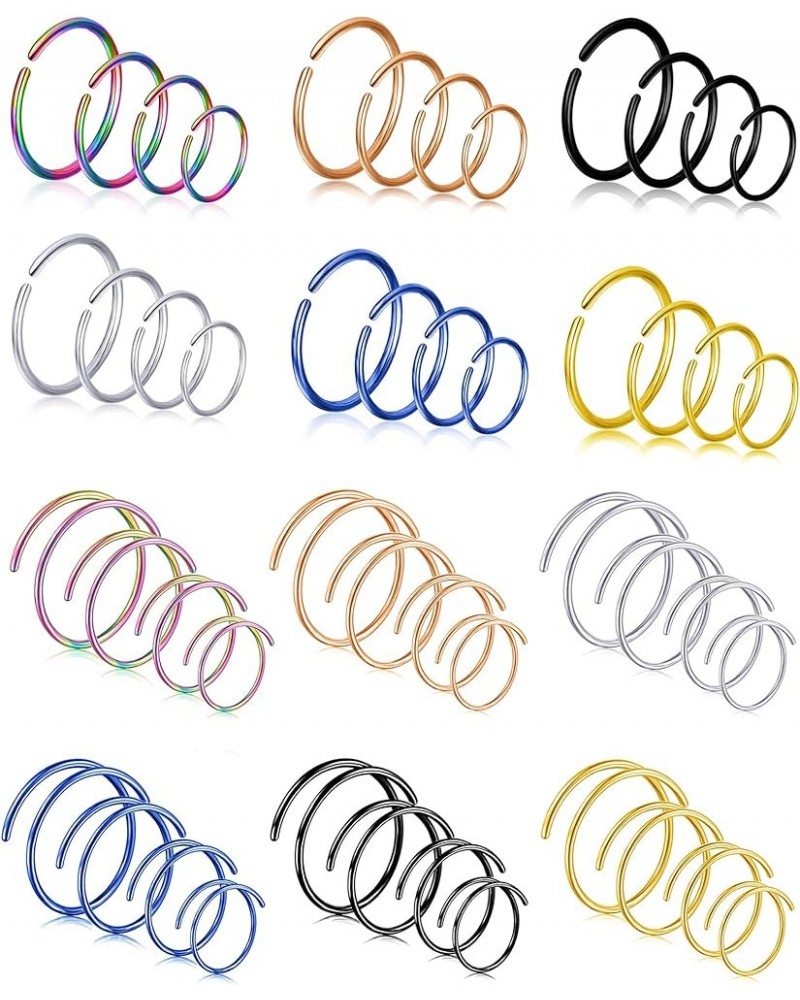 8-48PCS 316L Stainless Steel Nose Ring Double Nose Ring for Single Piercing Lip Daith Cartilage Helix Tragus Hoop Ring 22G-20...