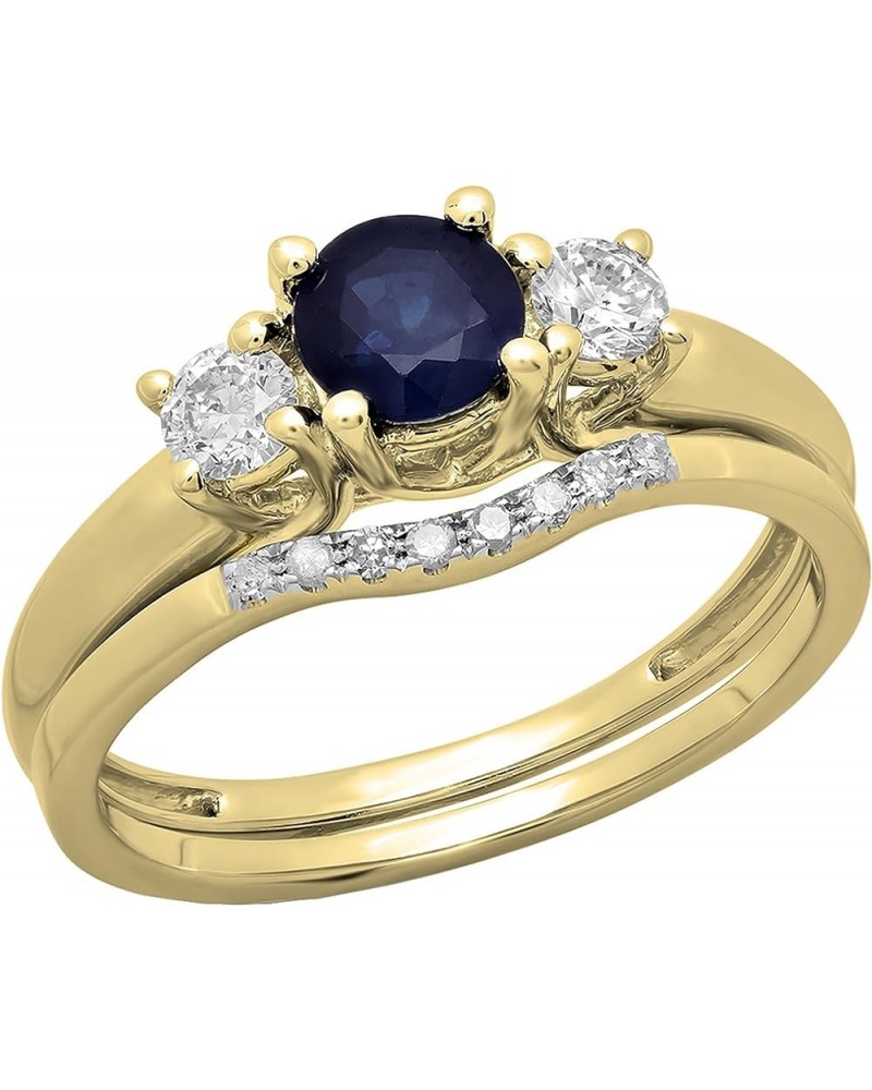 5mm Round Blue Sapphire & White Diamond 3 Stone Wedding Ring Set for Women in 14K Gold 6.5 Yellow Gold $385.31 Bracelets