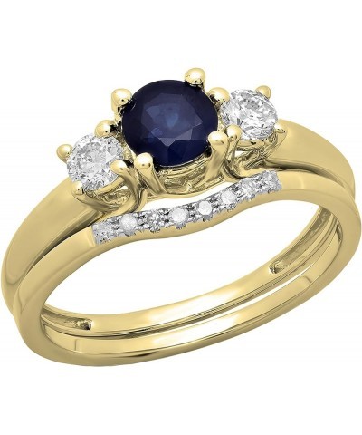 5mm Round Blue Sapphire & White Diamond 3 Stone Wedding Ring Set for Women in 14K Gold 6.5 Yellow Gold $385.31 Bracelets