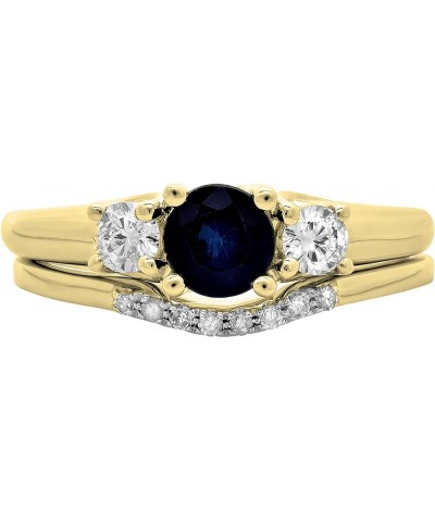 5mm Round Blue Sapphire & White Diamond 3 Stone Wedding Ring Set for Women in 14K Gold 6.5 Yellow Gold $385.31 Bracelets