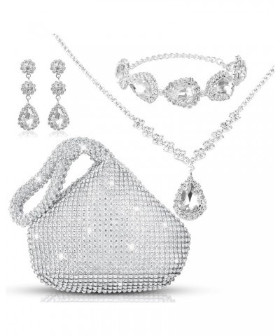 4 Pcs Silver Clutch Purse Jewelry Set for Women Evening Rhinestone Purse Silver Accessories for Women Bride Wedding Jewelry B...