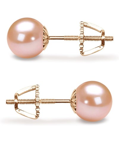 Pink Cultured Pearl Earrings Stud AAA 5-10mm Freshwater Cultured Pearls Earrings Gold Plated Settings - 8.0 Millimeters Yello...